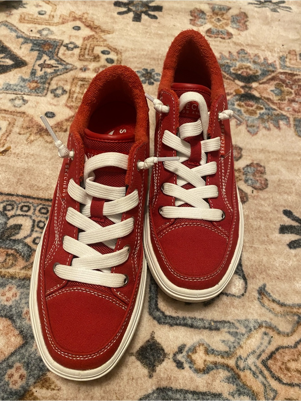 Skechers Red Canvas Low-Top Sneakers with White Laces